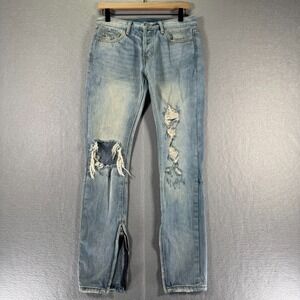 MNML Skinny Jeans Mens 29 Blue Lightwash‎ Ankle Zip Distressed Streetwear Trendy